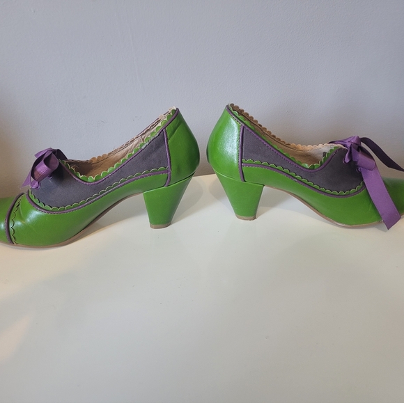 Chelsea Crew Green and Purple Heels with Scalloped Detail, GUC, Size 6.5 - Picture 5 of 10